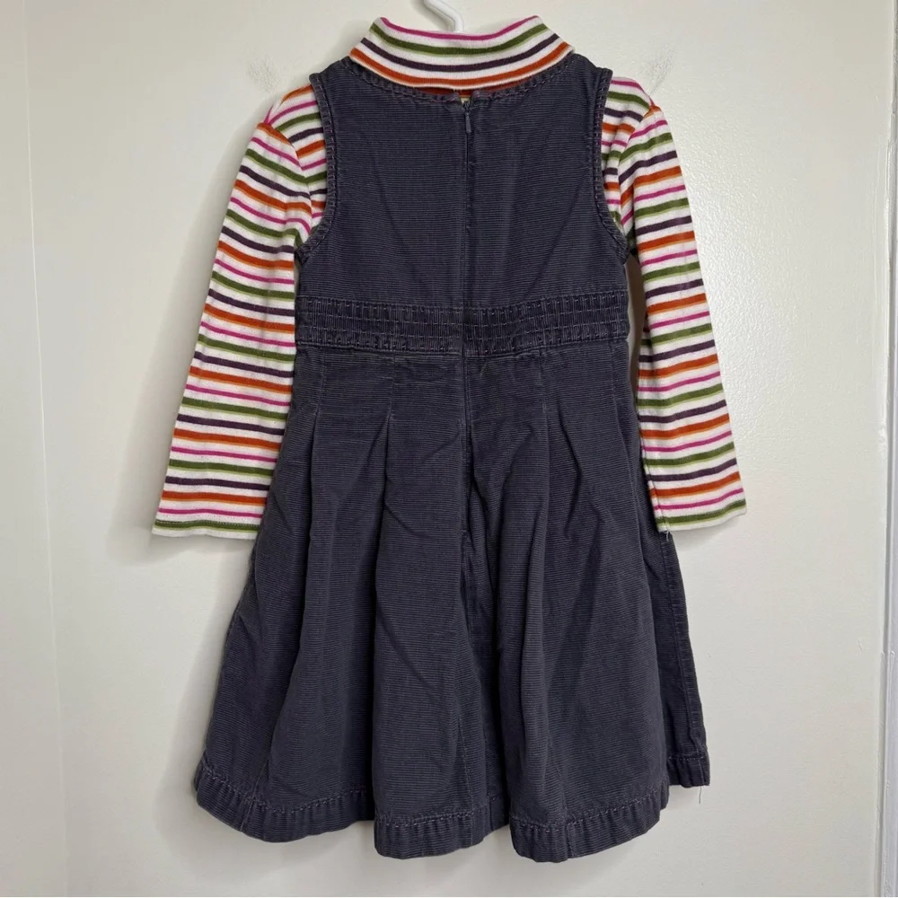 Gymboree Gray Corduroy Jumper Dress W/ Striped Turtleneck Size 4T Cotton Floral